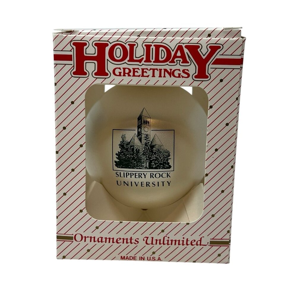 Slippery Rock University Vintage Satin Bulb Christmas Tree Ornament SRU PA New